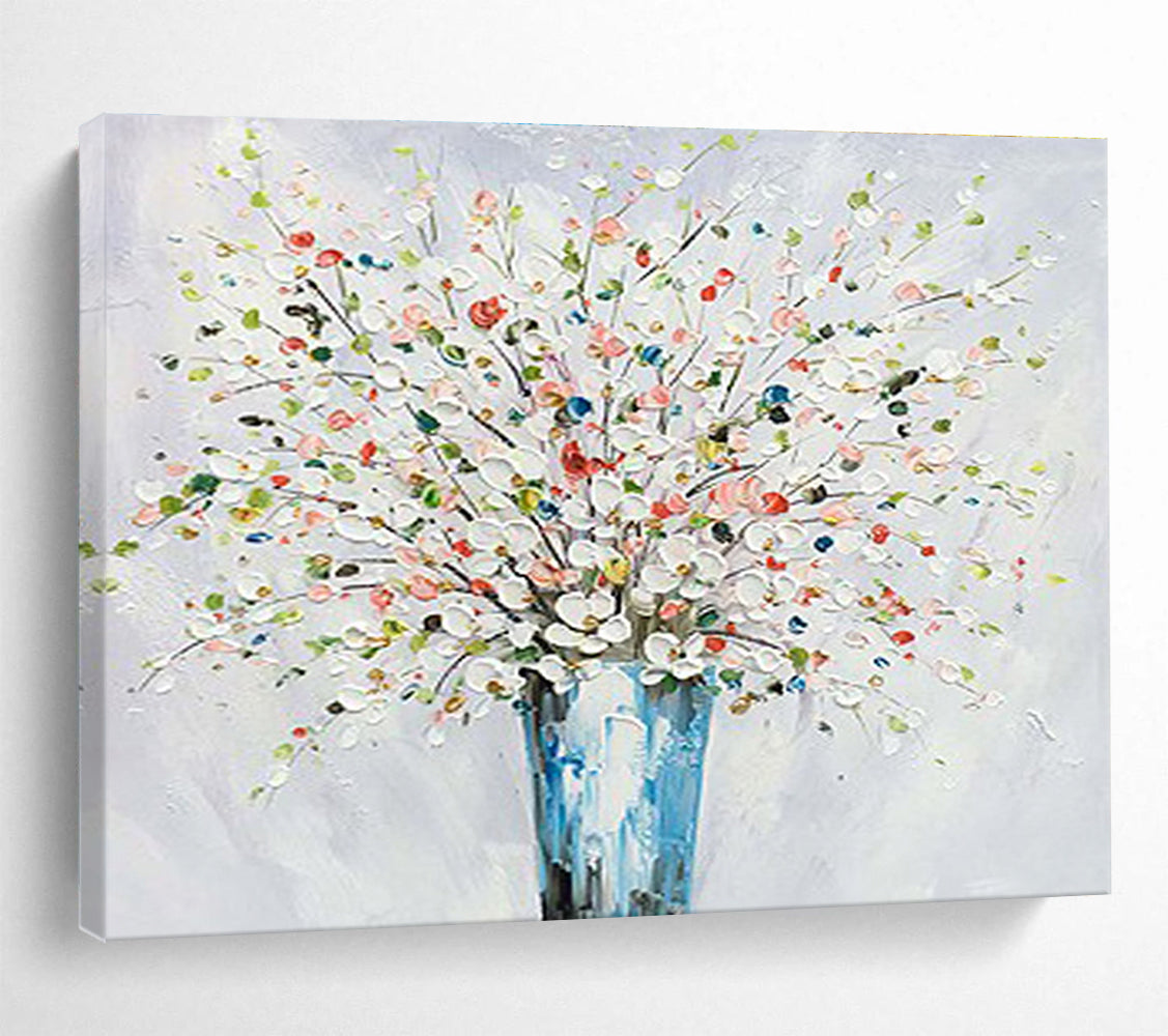 White Flower Vase Abstract Painting for Elegant Living Spaces YHT220
