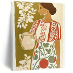 Woman with Jug Folk - Inspired Abstract Painting for Rustic Spaces GAB1460