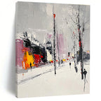Snowy Urban Street - Winter City Abstract Painting GAB0608