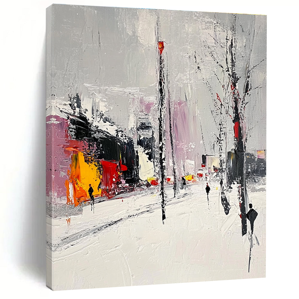 Snowy Urban Street - Winter City Abstract Painting GAB0608