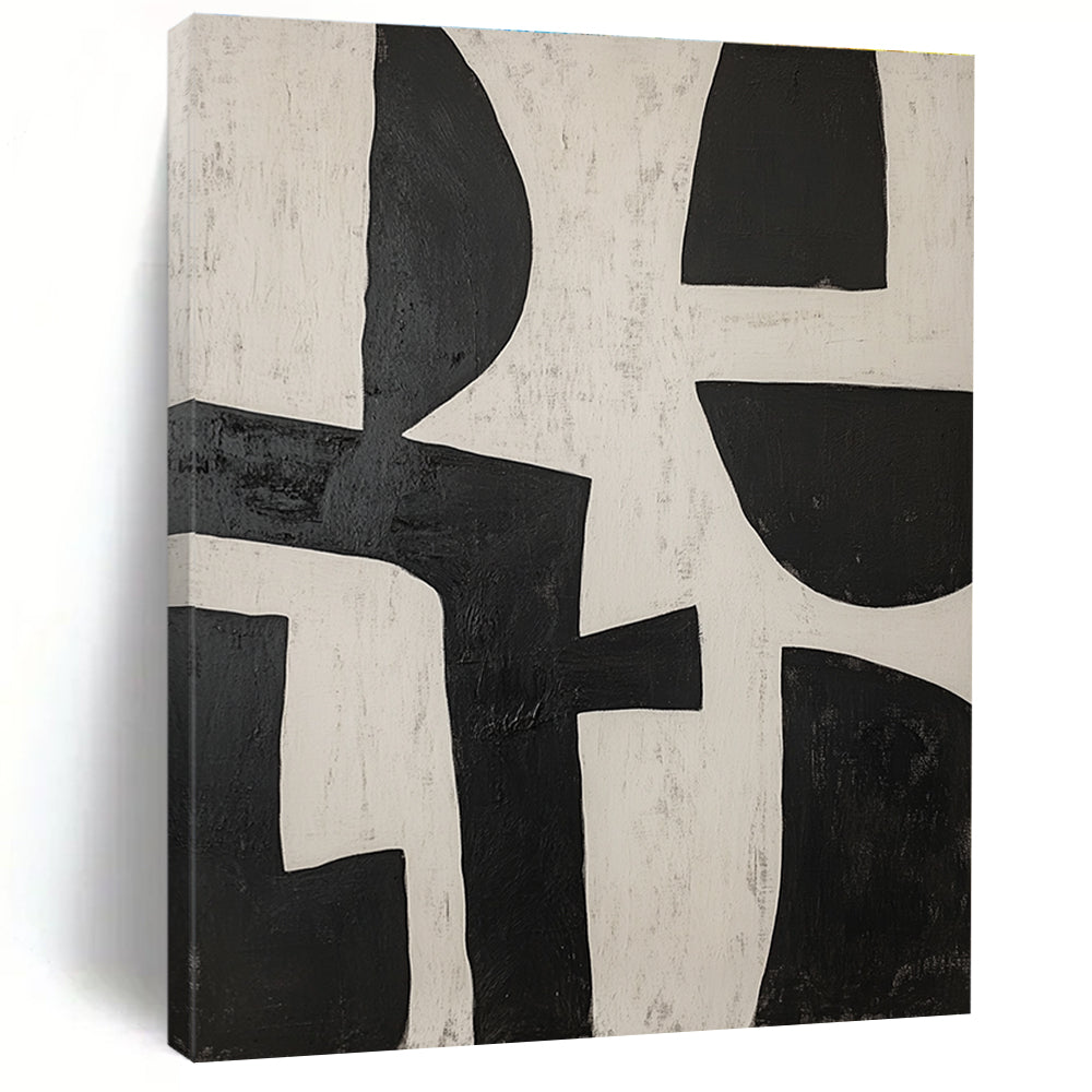 Black and White Geometric Interplay Abstract Painting with Bold Simplicity WINK238