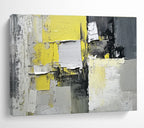 Yellow, Gray and Black Collage Abstract Painting with Textured Layers ABS399
