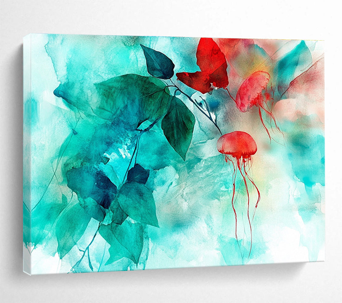Jellyfish and Leaves Abstract Painting with Ethereal Marine - Botanical Fusion ABS446
