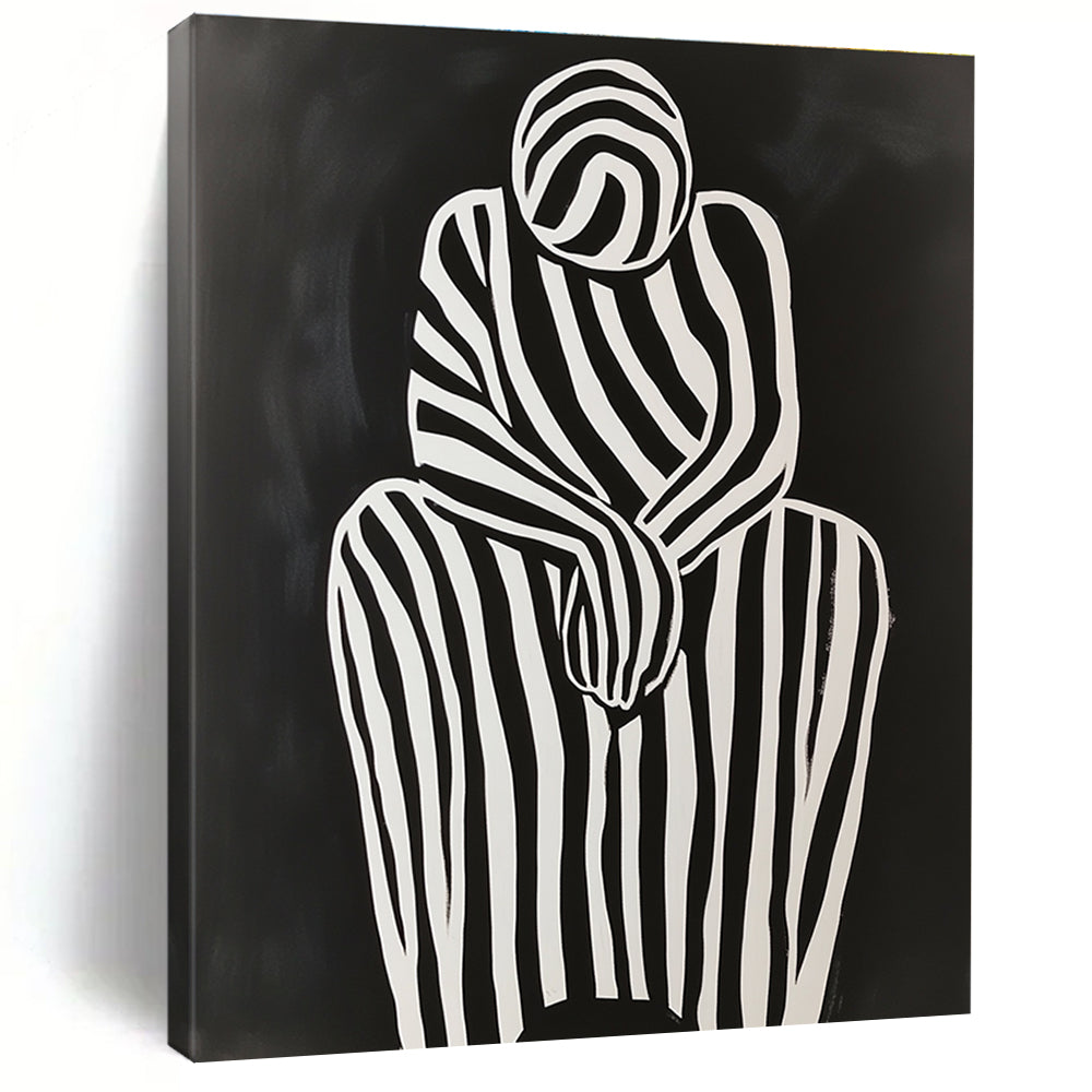 Striped Figure in Contemplation Minimalist Narrative Abstract Painting GAB0264