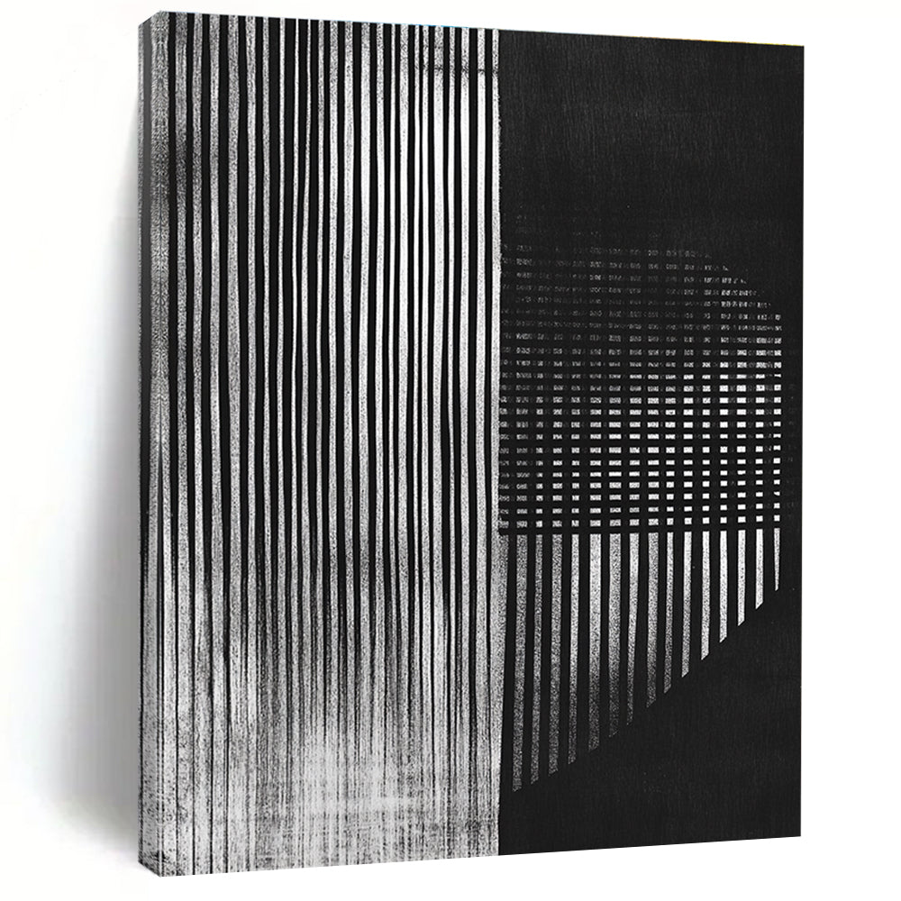 Black and White Striped Abstract Painting with Hidden Textures GAB0030