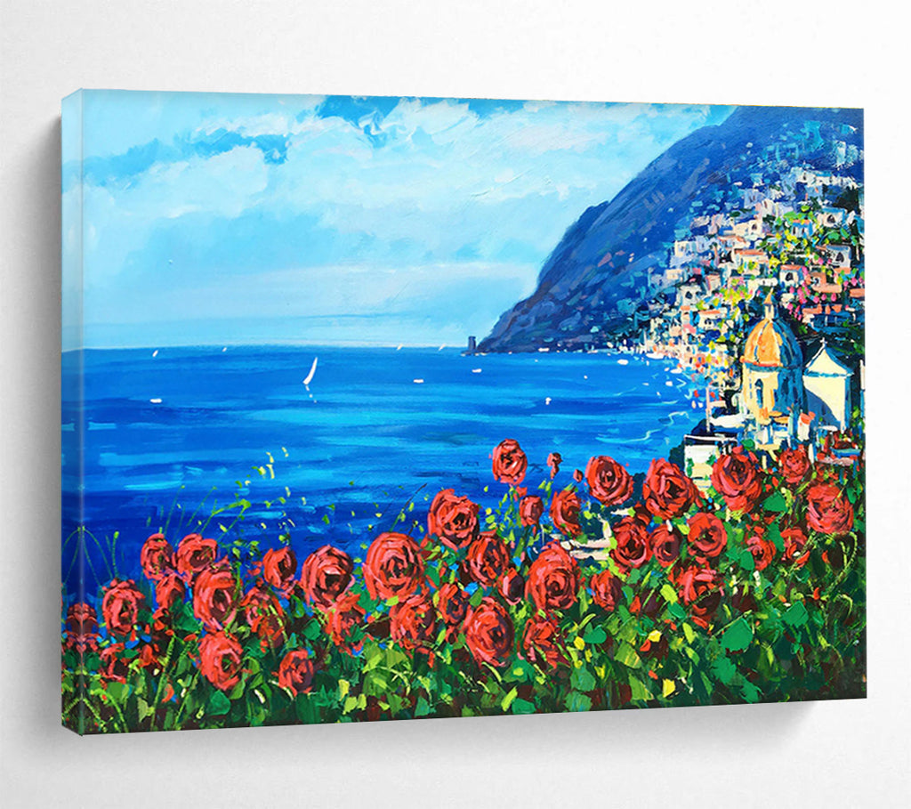 Sea and Roses Abstract Painting for Mediterranean - Style Villas YHT424