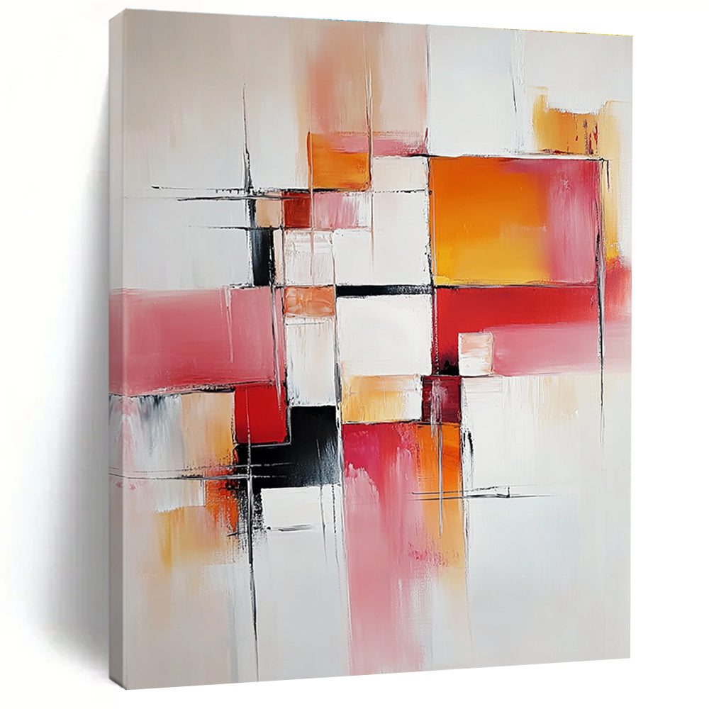 Pink Orange Geometric Abstract Painting with Delicate Lines WINK681