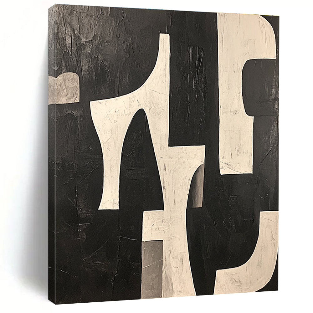 Black and White Abstract Forms Abstract Painting with Bold Contrast WINK243