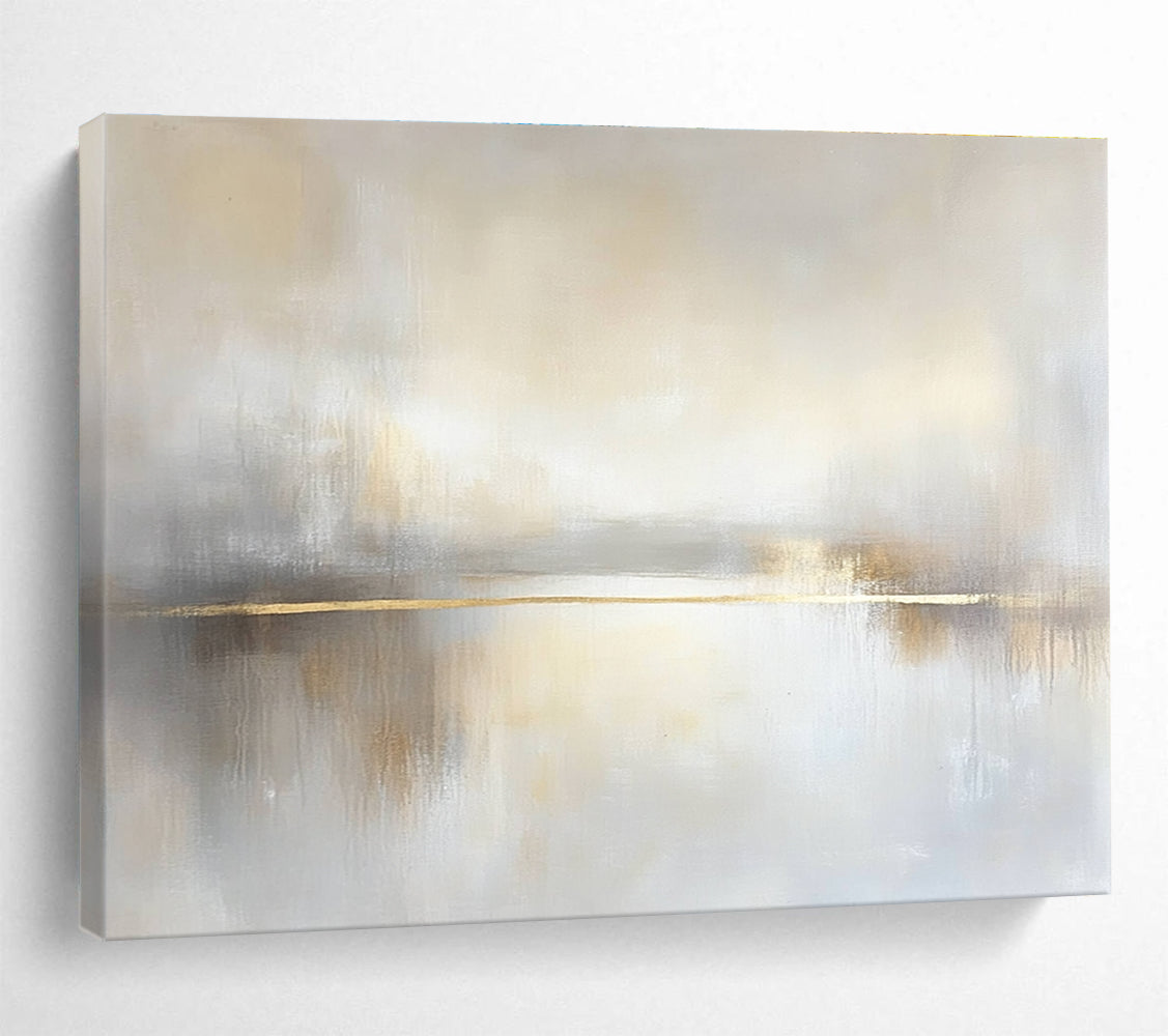 Golden Stripe Lake Abstract Painting with Subtle Elegance ABS295