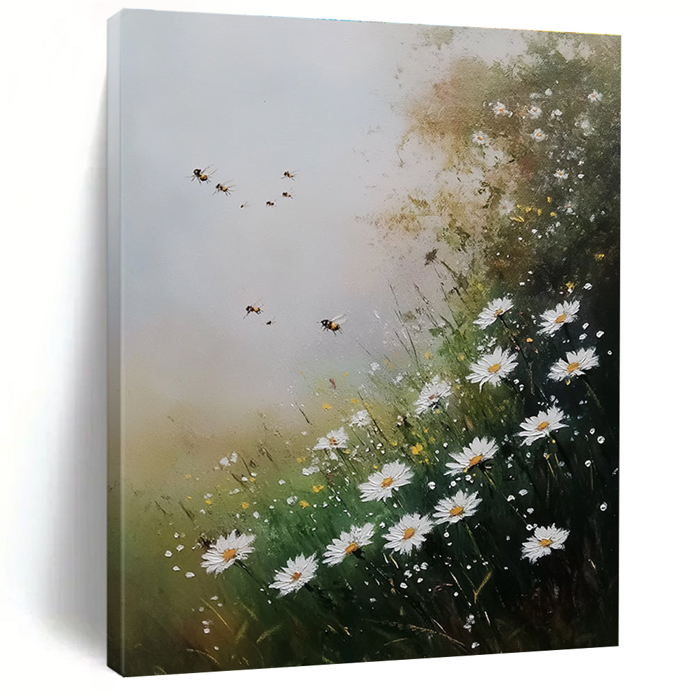 Daisies and Bees Charming Floral Abstract Painting GAB0336