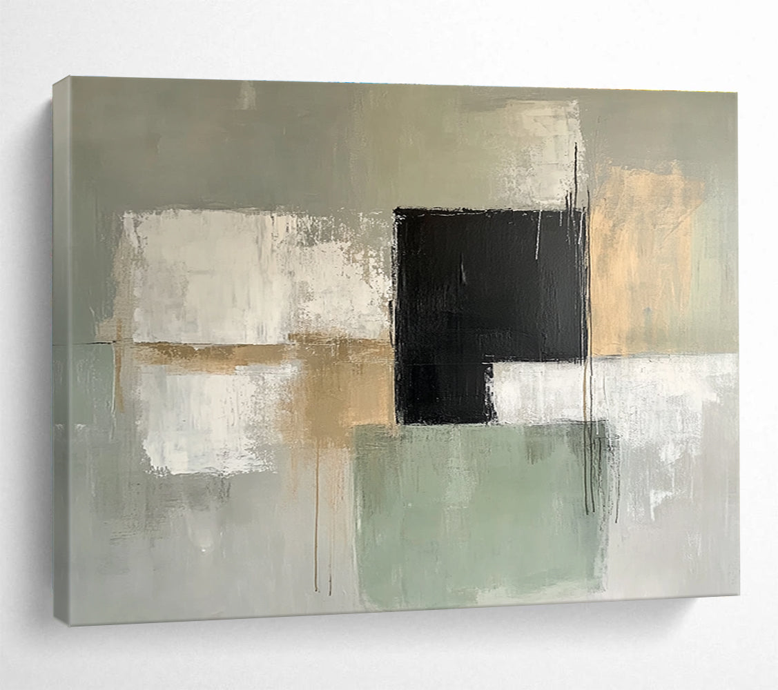 Gray and Black Abstract Blocks with Subtle Gold Accents Abstract Painting ABS369