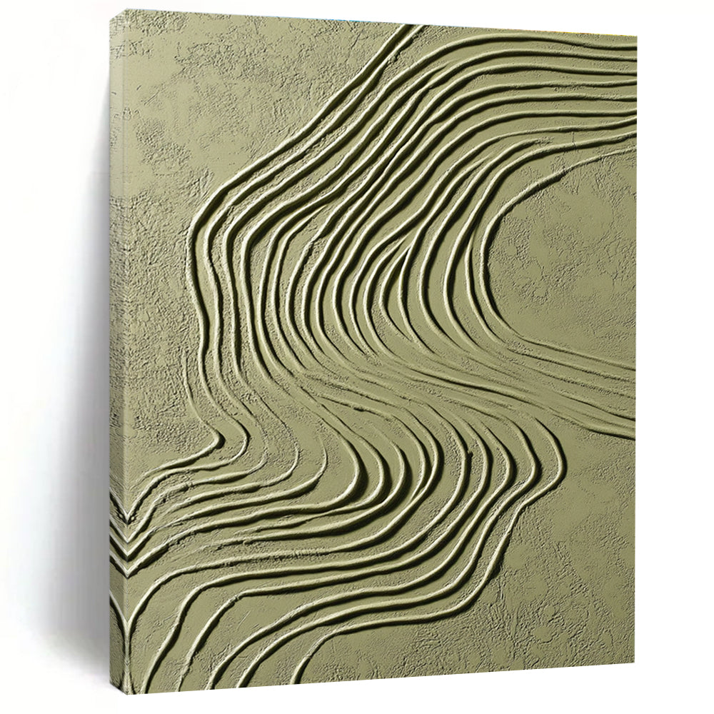Green Curved Lines on Light Green Abstract Painting with Flowing Textures GAB0064