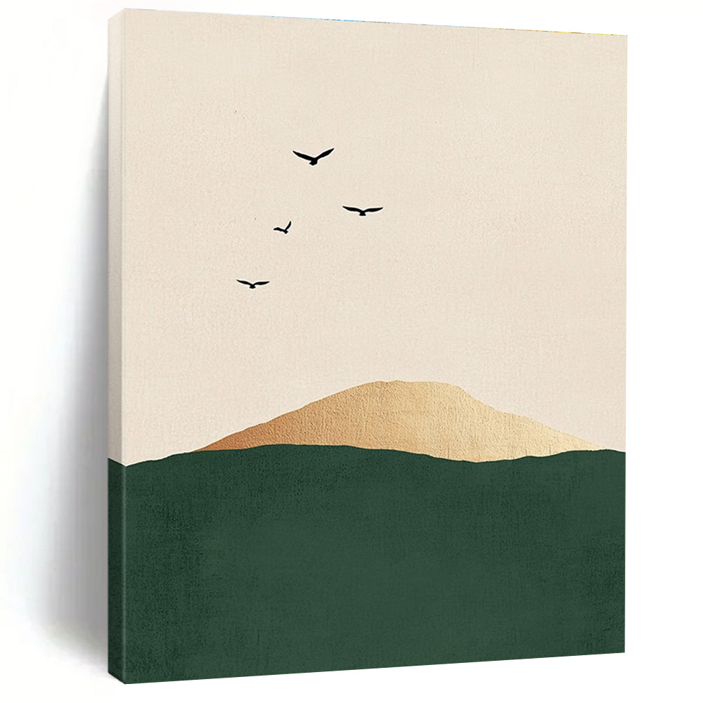 Birds Over Golden Hill Abstract Painting for Bohemian - Style Bedrooms GAB1383