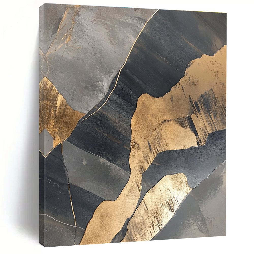 Gray and Gold Abstract Painting with Geometric Shapes WINK836