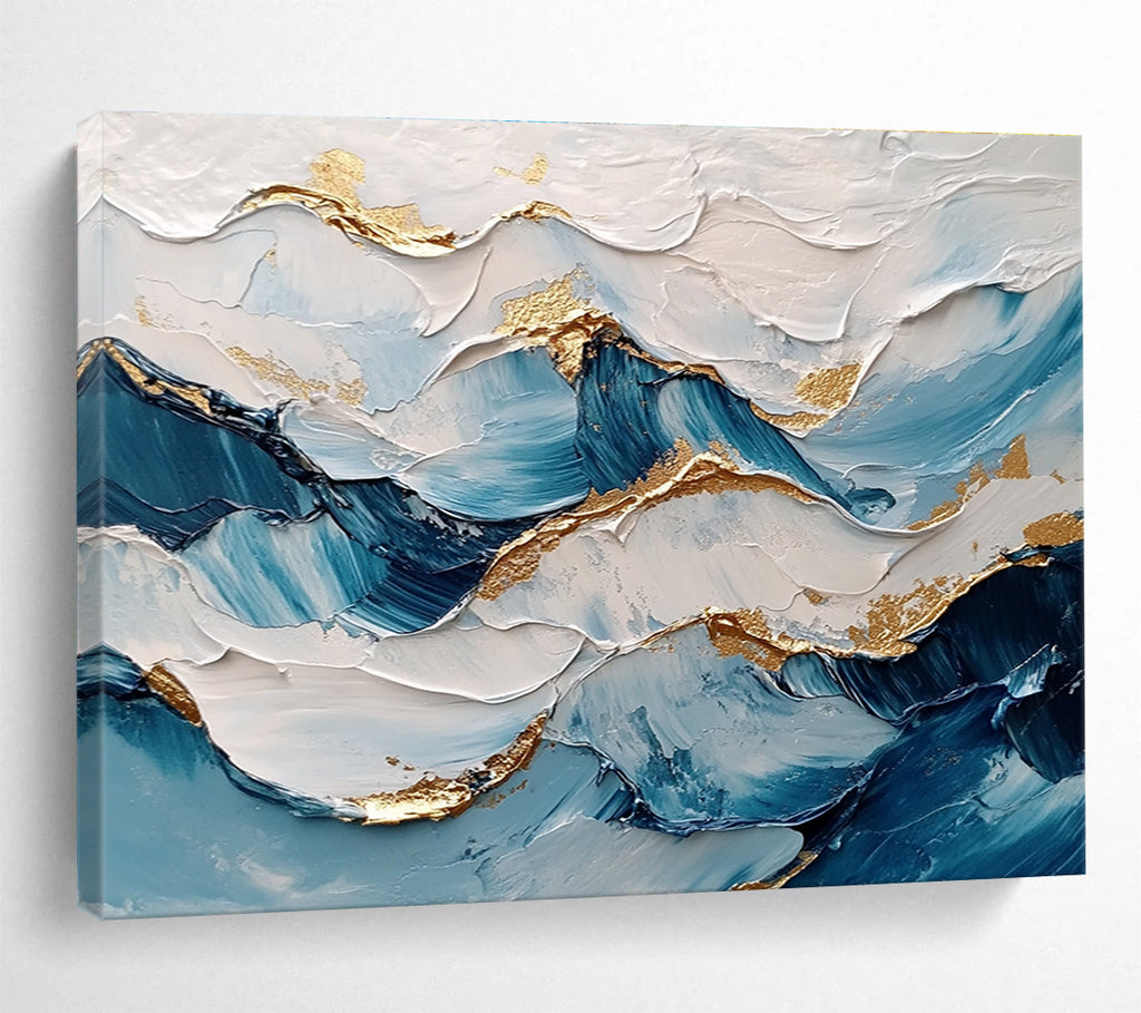 Blue and Gold Wave Textured Abstract Painting ABS261