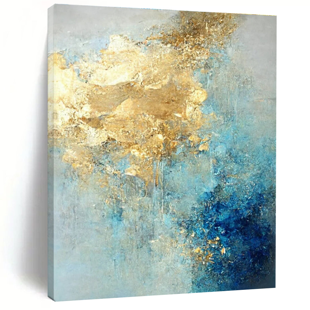 Blue and Gold Abstract Flow Painting for Luxury Spa Retreats HENG071