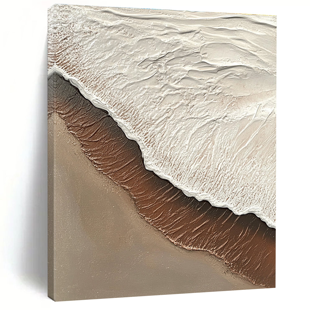 Textured Beach Wave in Brown and White Abstract Painting with Coastal Textures GAB0079