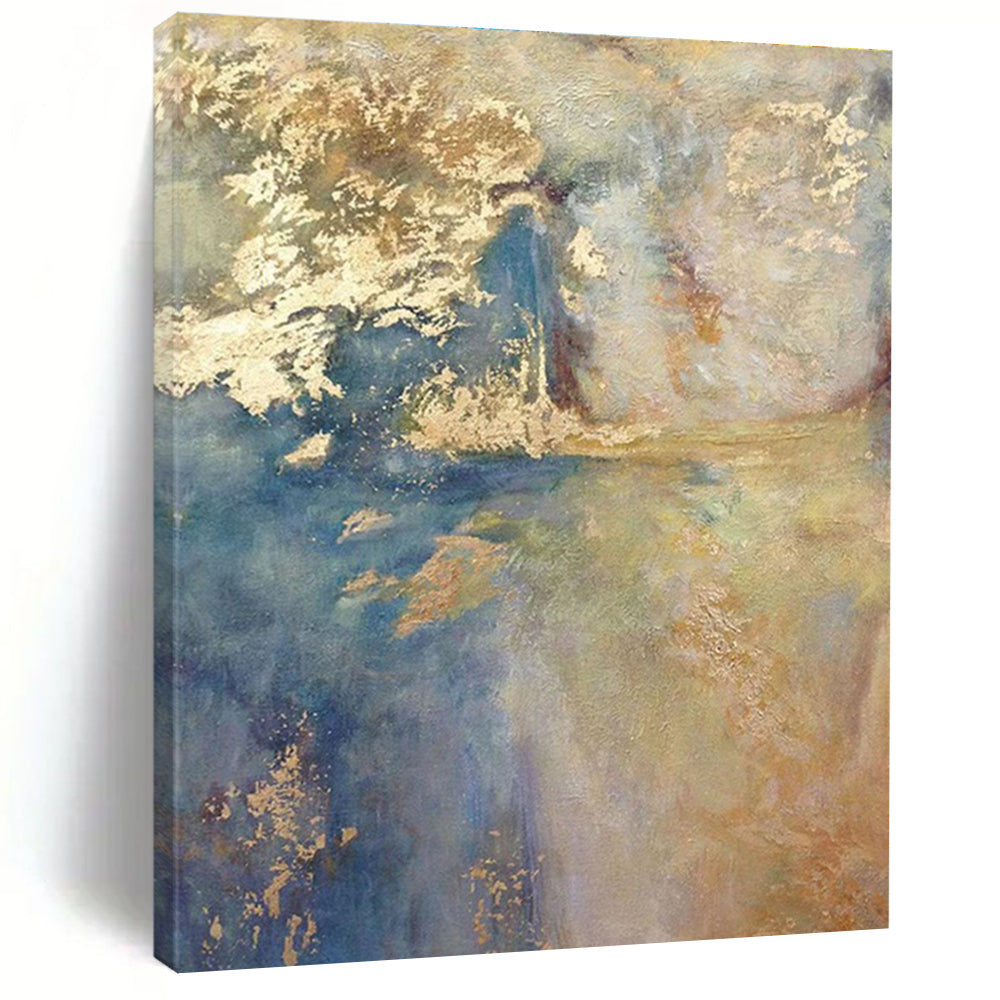 Blue and Gold Abstract Landscape Painting for Elegant Dining Rooms HENG518