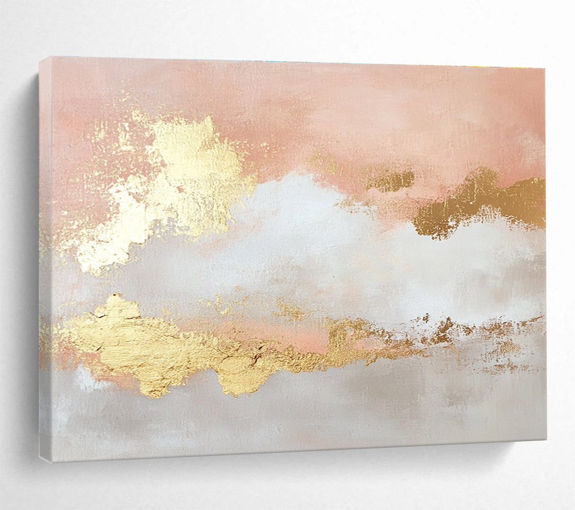 Pink and Gold Abstract Clouds Painting with Dreamy Tones ABS395