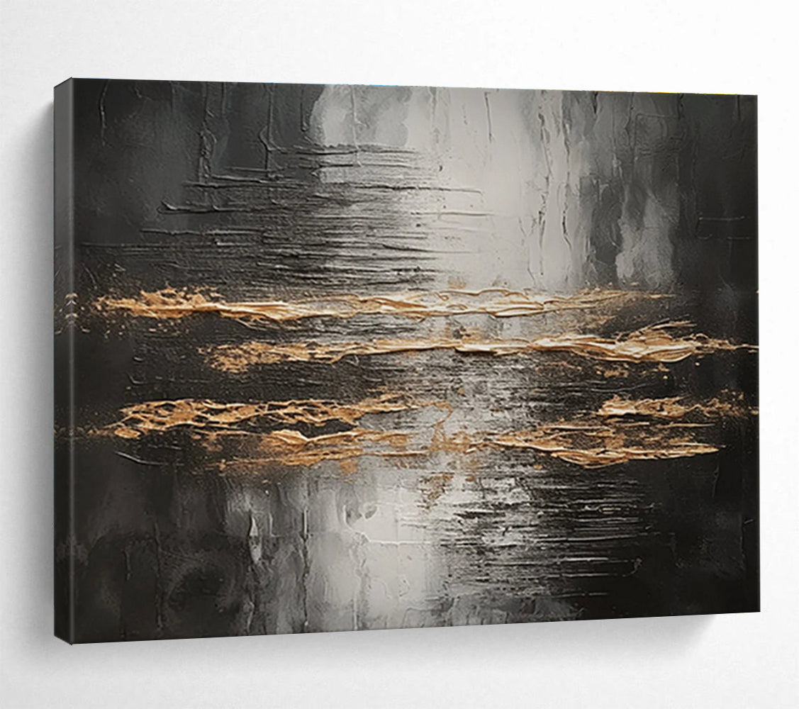 Black and Gold Abstract Stripes Painting for Luxurious Dining Rooms YHT318