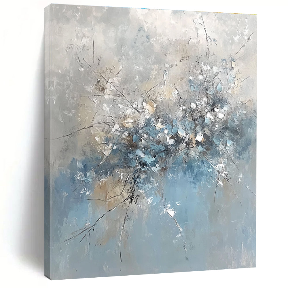 Blue Gray Floral Abstract Painting with Delicate Details WINK653