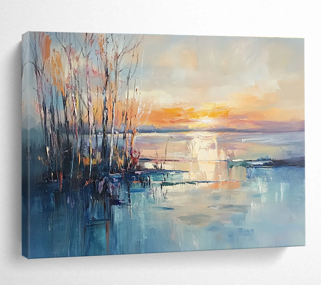 Lake Sunset with Trees Abstract Painting ABS292