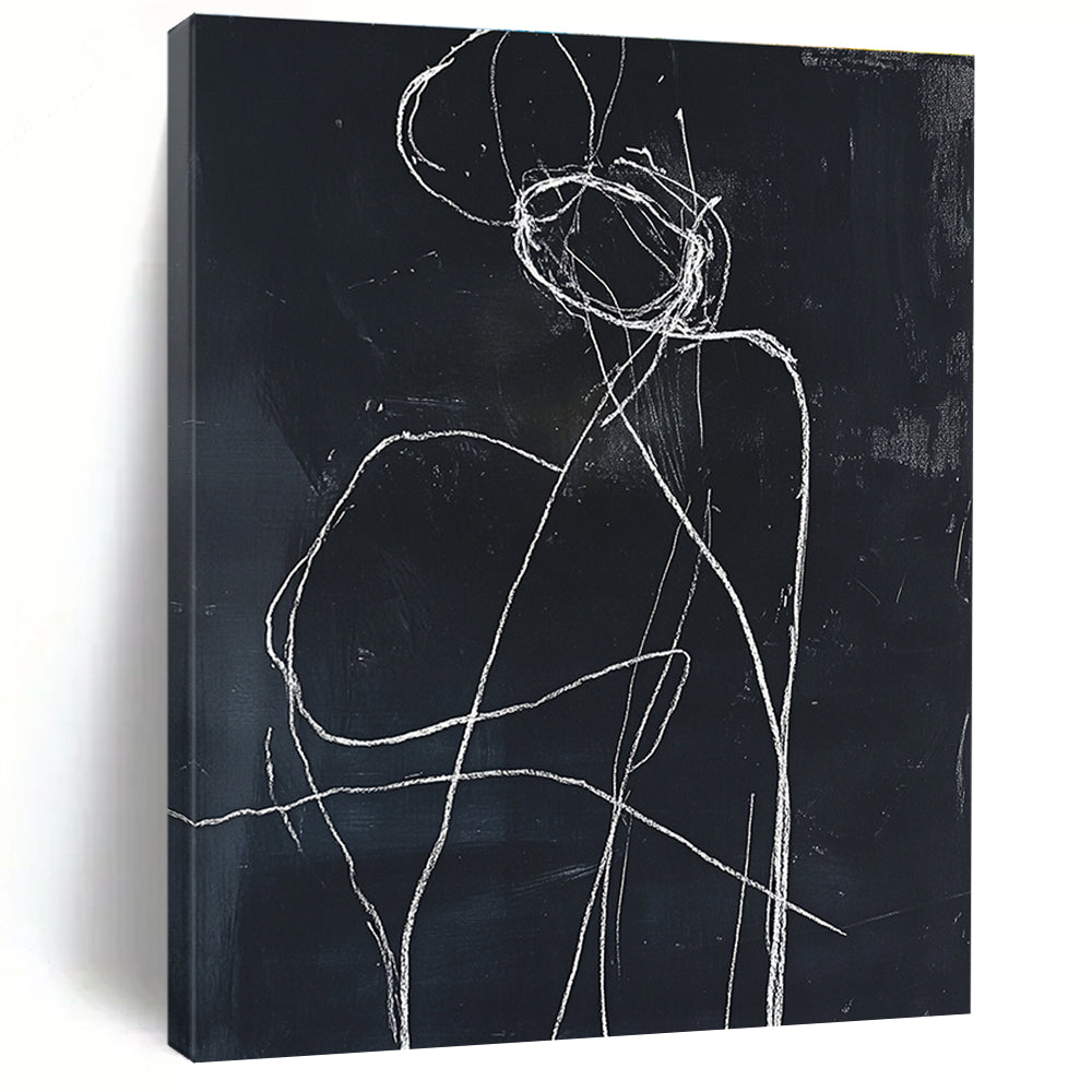 Minimalist Figure Sketch Painting with White Lines GAB0108