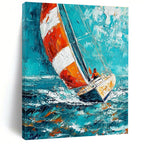 Sailing Boat in Blue Sea Dynamic Abstract Painting for Nautical Enthusiasts GAB1461