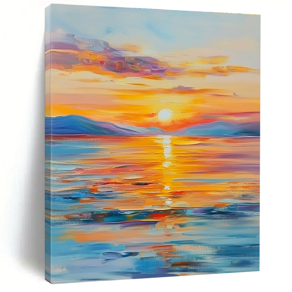 Vivid Sunset Sea Abstract Painting with Radiant Hues GAB0010
