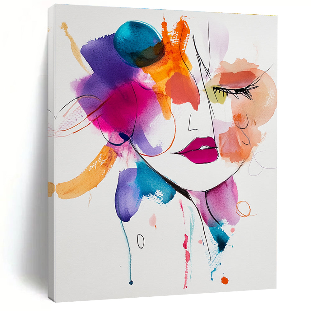 Watercolor Woman with Color Splashes Vibrant Abstract Portrait GAB0349