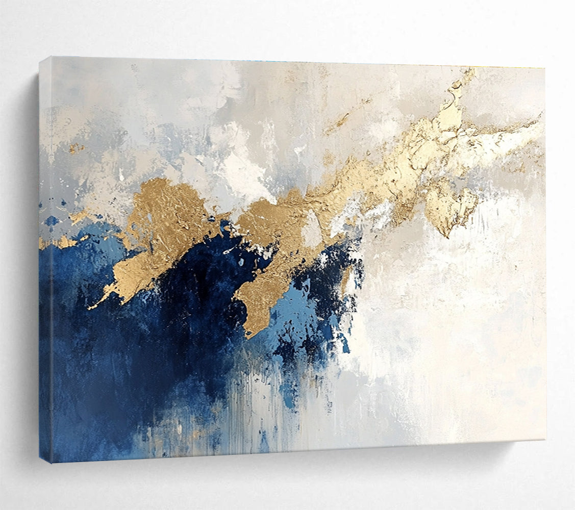 Blue - Gold Abstract Flow Painting ABS184