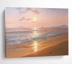 Beach Sunset with Birds and Boats Abstract Painting for Coastal Resort Lobbies YHT271