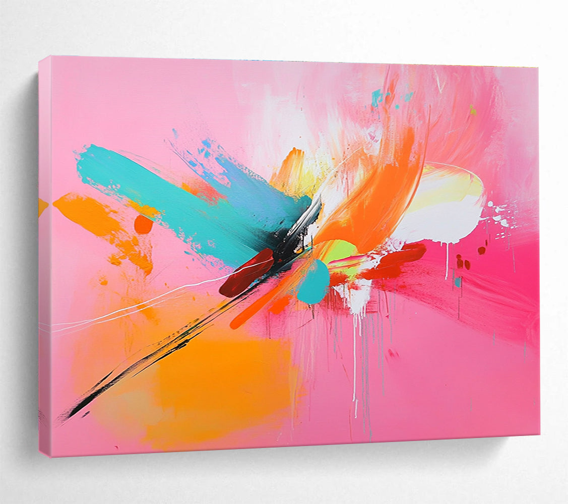 Pink - based Color Burst with Dynamic Brushstrokes Abstract Painting ABS381