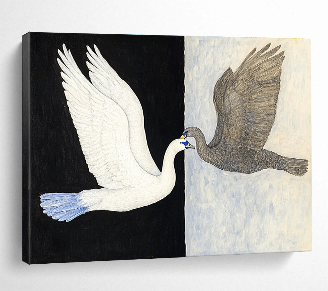 Symbolic Black - White Swans Art Exploring Duality and Harmony in Nature Abstract Painting ABS149