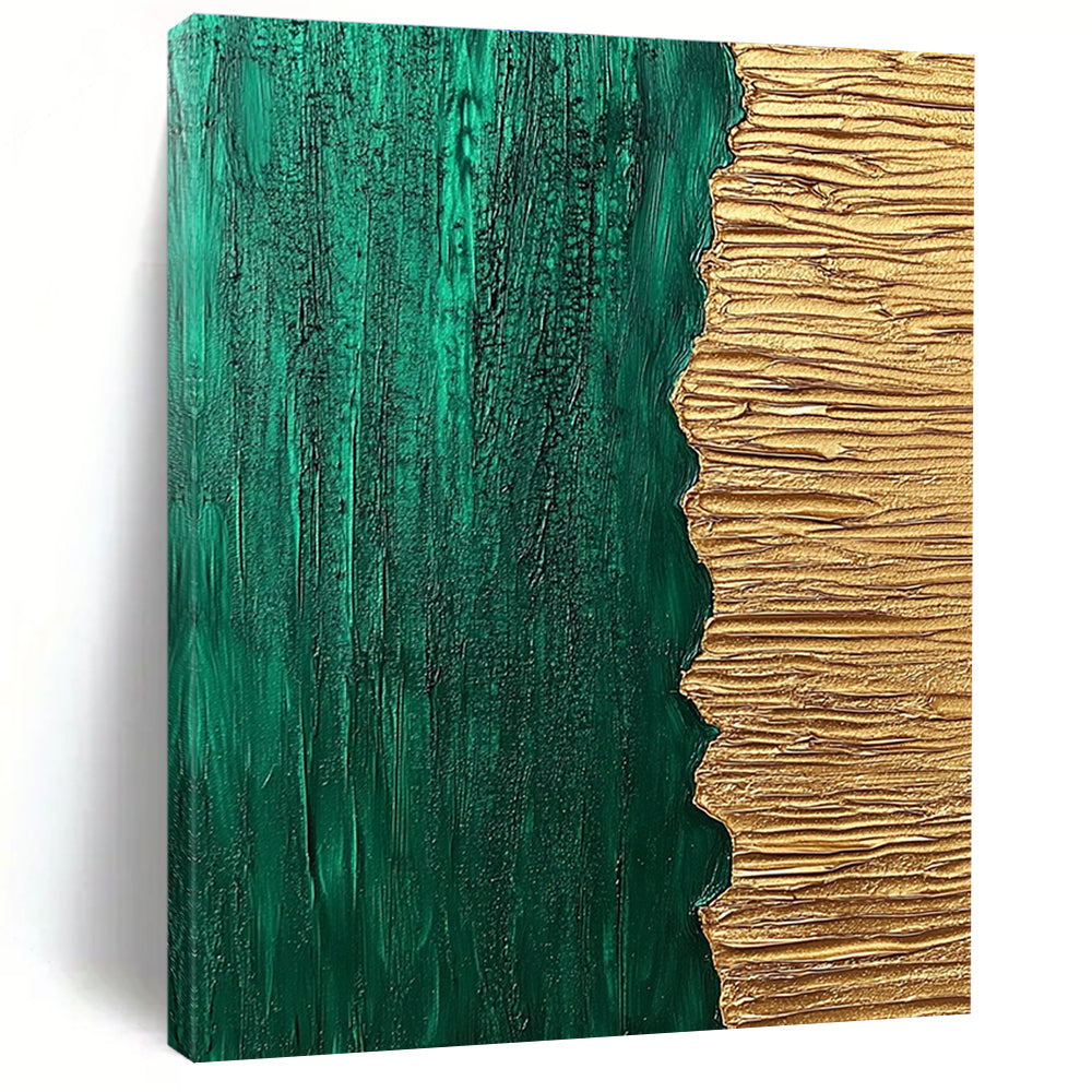 Green and Gold Abstract Painting with Textured Surfaces WINK835