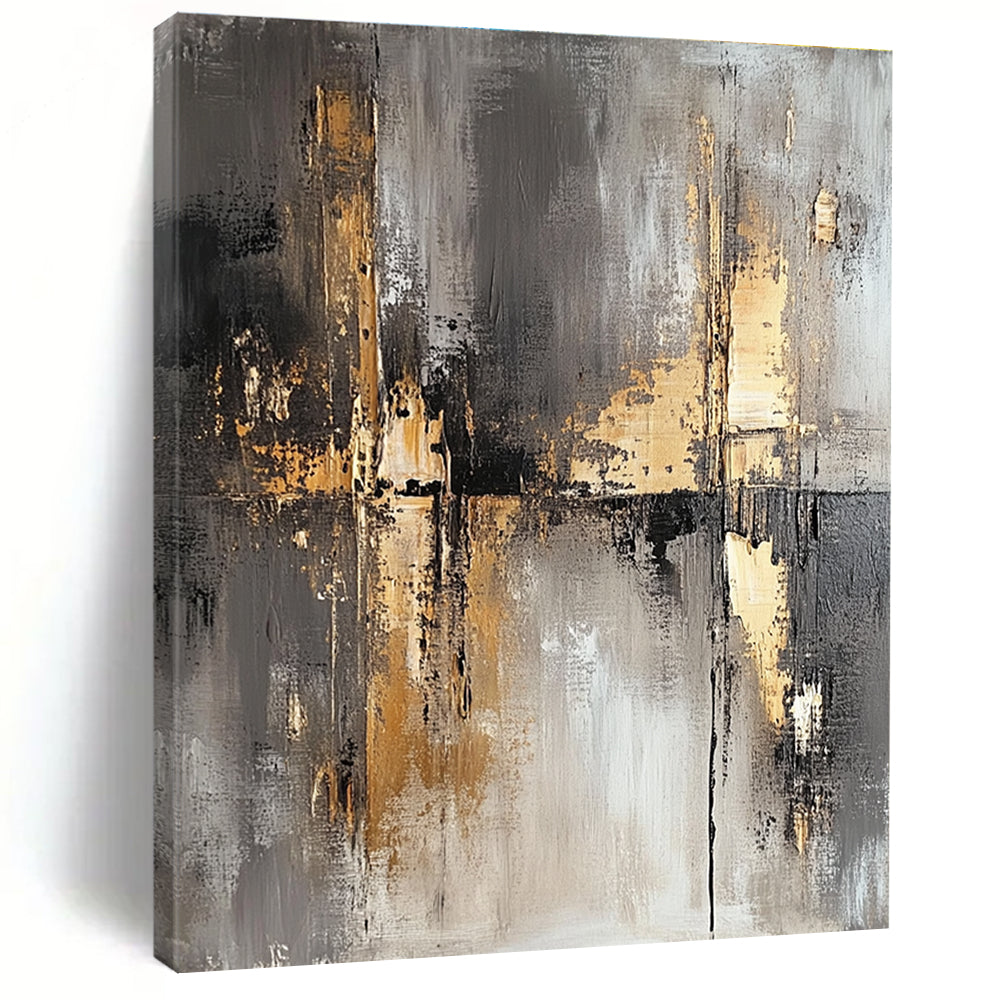 Gray Gold Abstract Geometry Painting with Subtle Shapes WINK644