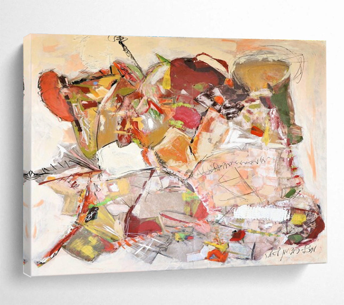 Soft - Hued Abstract Composition Painting for Serene Bedroom Retreats YHT241