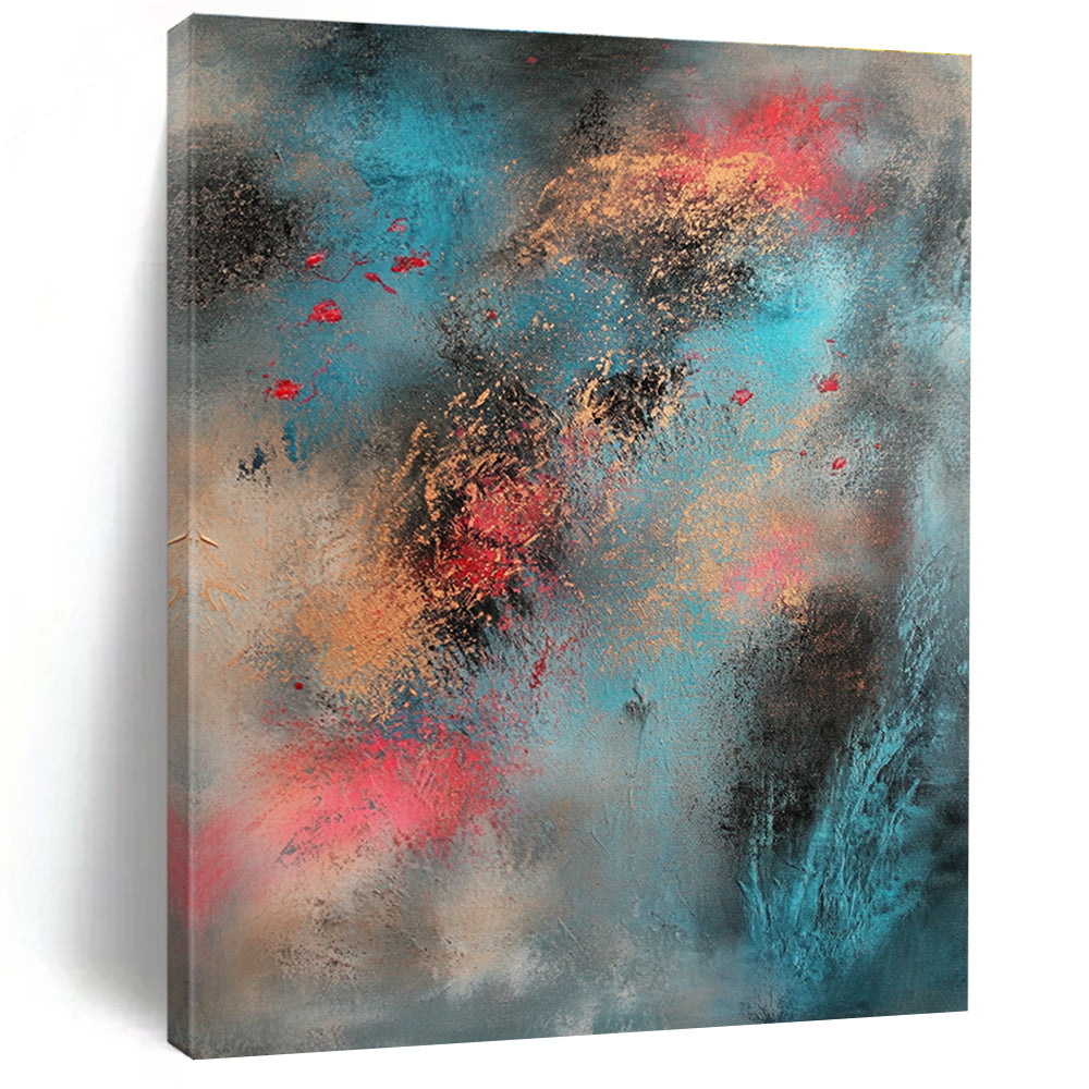 Blue Gold Red Abstract Painting with Ethereal Textures WINK661
