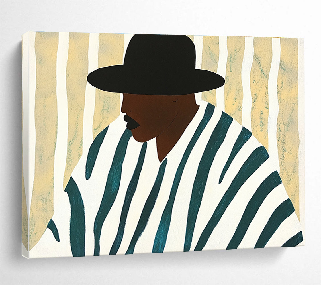 Stylized Figure in Stripes Painting with Modern Graphic Appeal ABS557