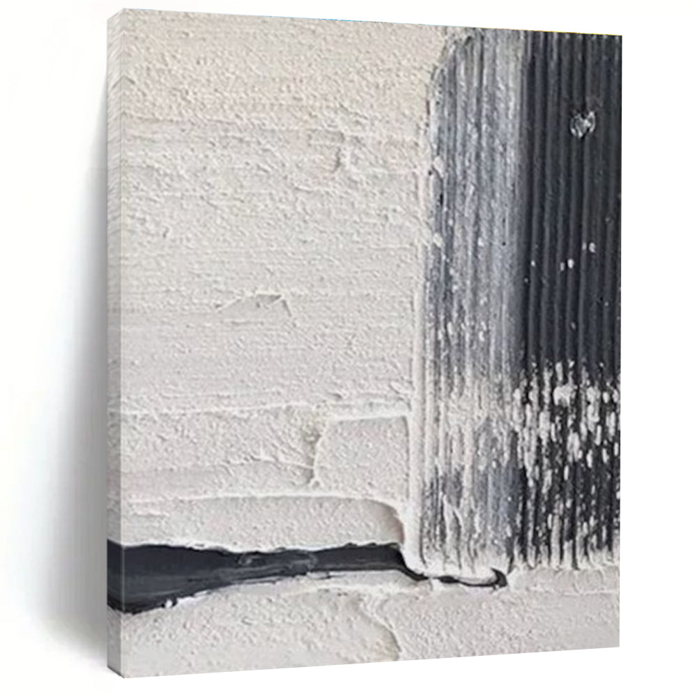 Textured White - Black Abstract Painting for Minimalist Art Installations HENG147