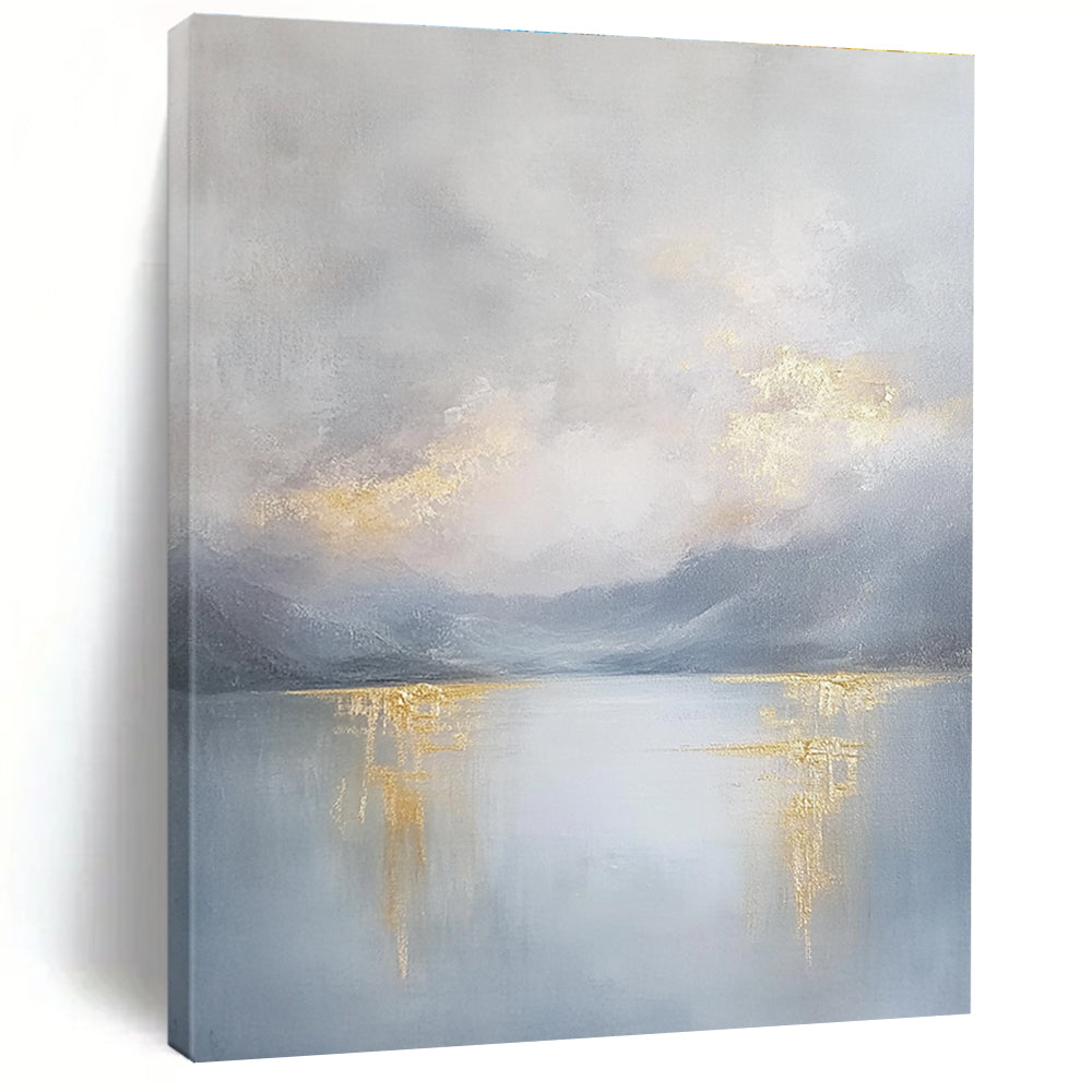 Lake with Golden Reflections Abstract Painting for Serene Interiors GAB0704