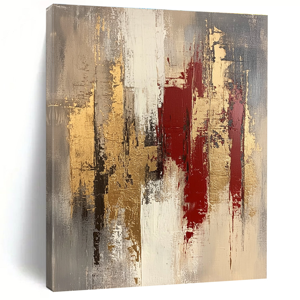Gray Gold Red Abstract Painting with Rich Contrasts WINK663
