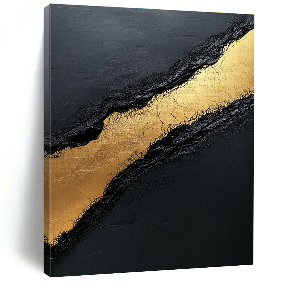 Black Gold Textured Abstract Painting with Luxurious Depth WINK594