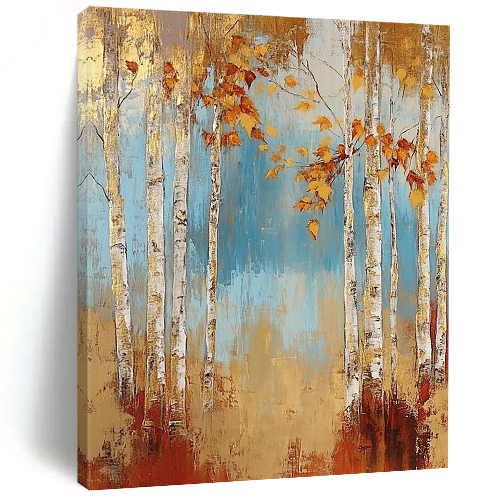 Golden Birch Forest Abstract Painting for Cozy Living Rooms GAB0753