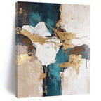 Teal - Gold - White Abstract Painting with Artistic Flair WINK447