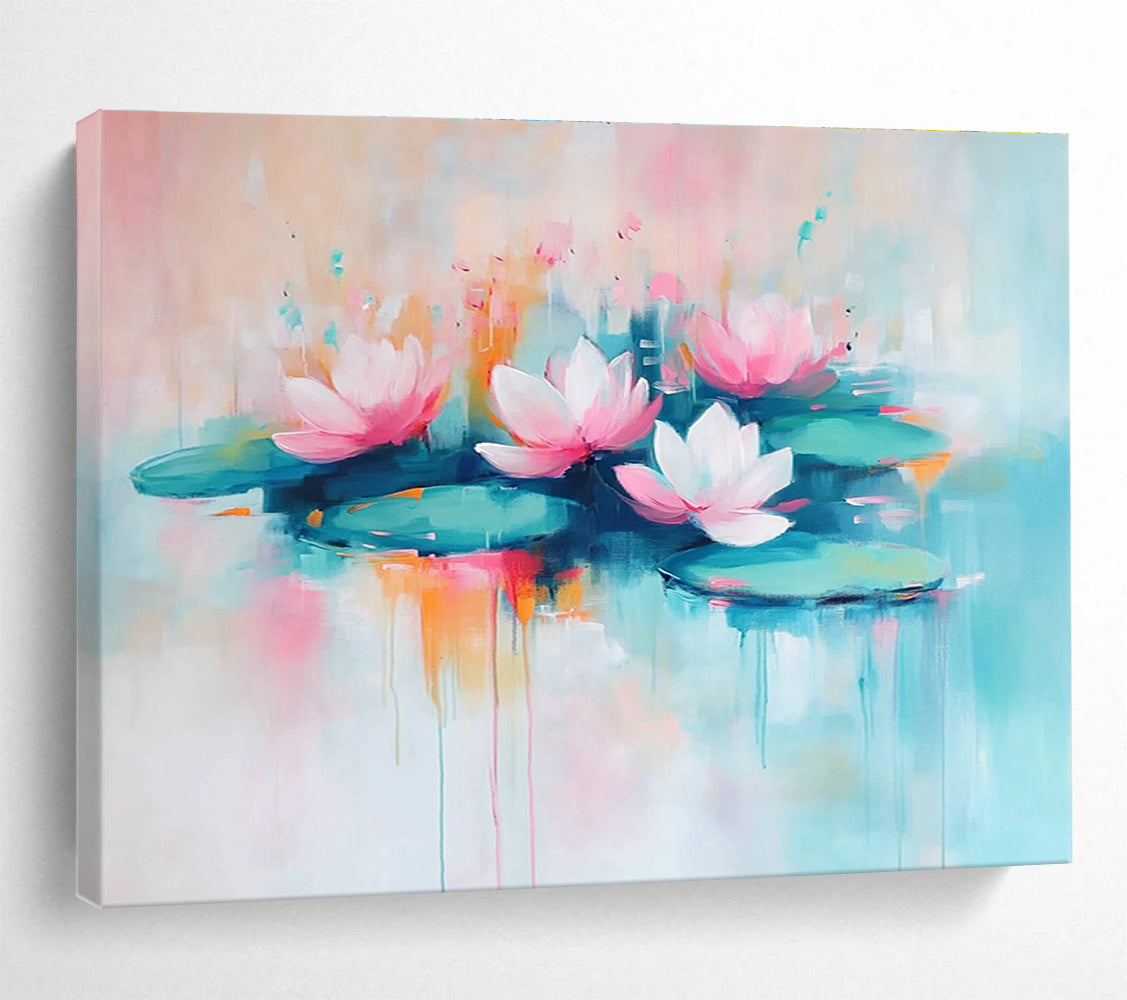 Pastel Lotus Flowers with Gentle Reflections Abstract Painting ABS356