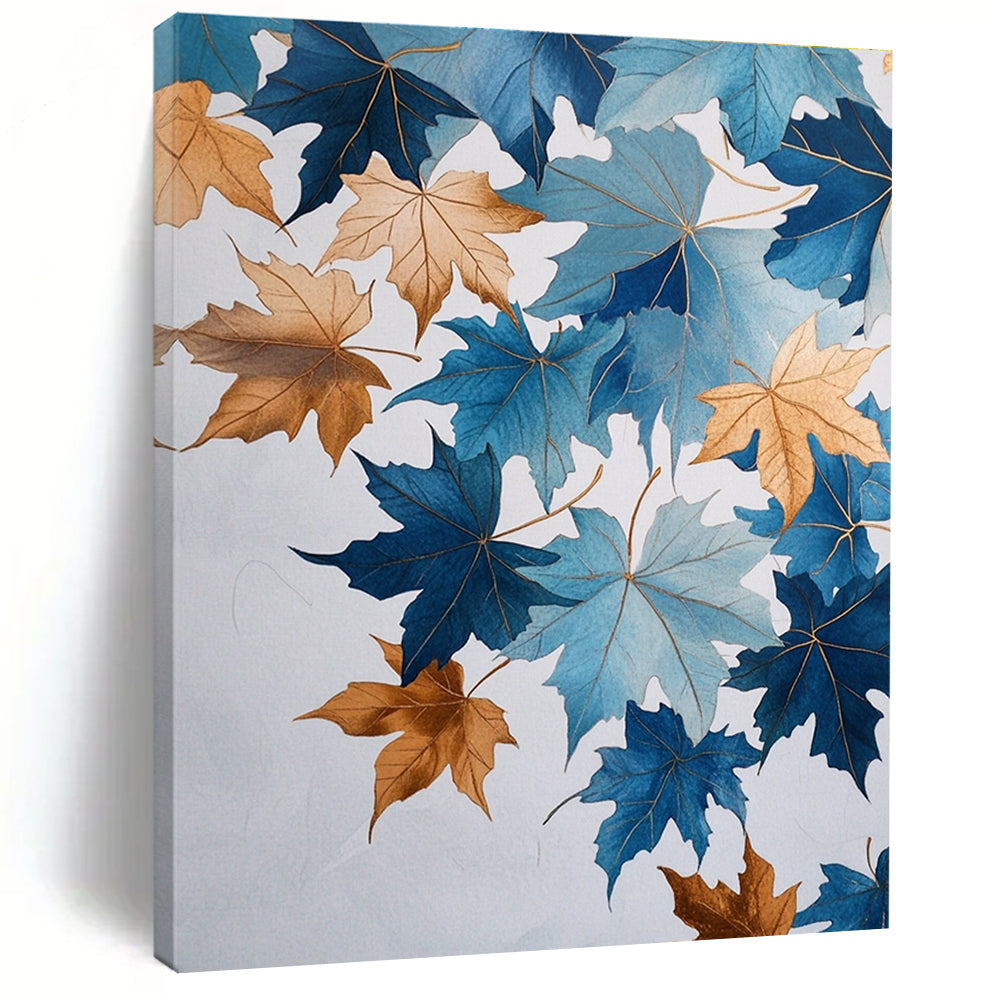 Blue and Gold Leaves Artistic Botanical Abstract Painting GAB0307