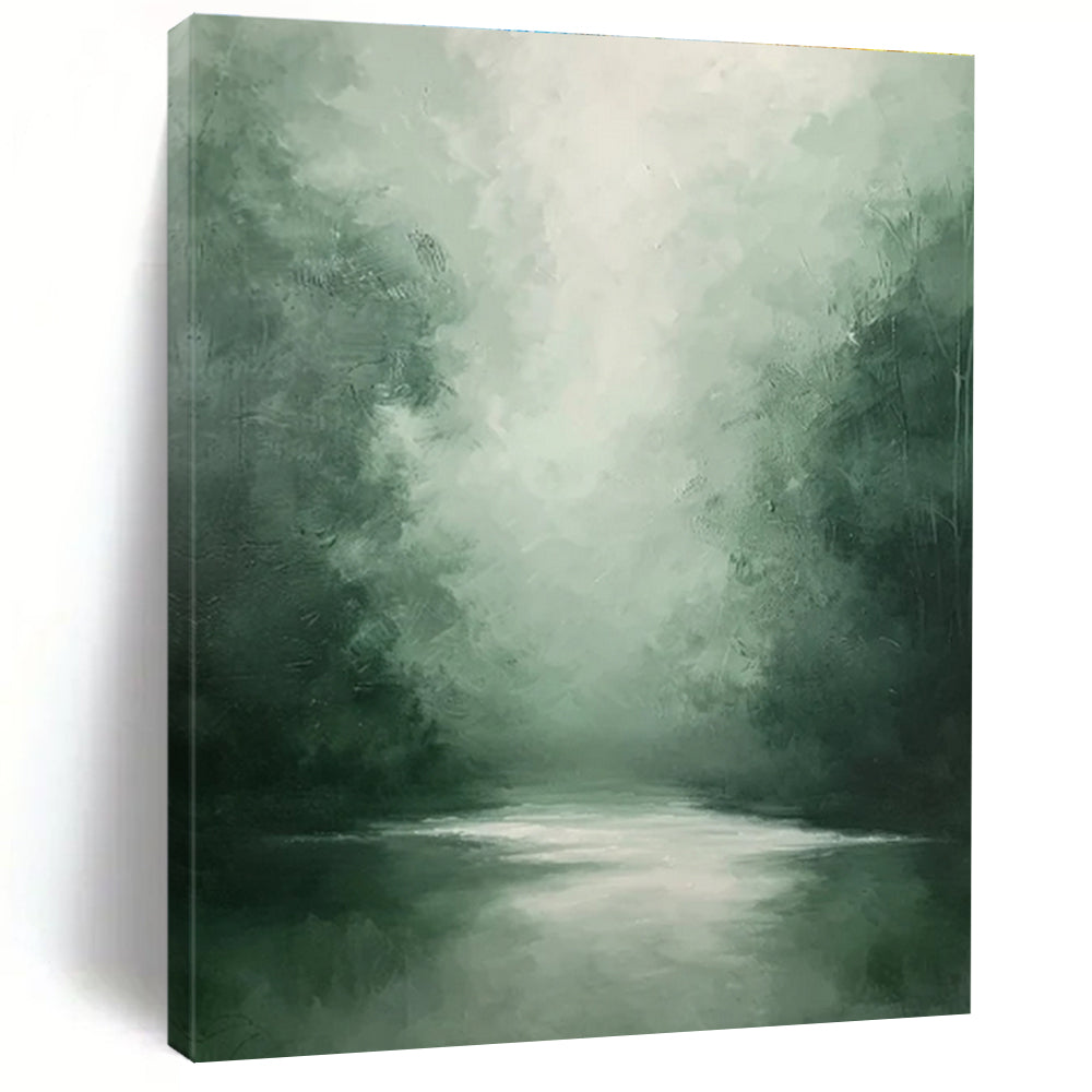 Misty Forest River Abstract Painting for Yoga Studio Relaxation Zones HENG024