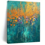Teal and Gold Floral Abstract Painting with Enchanted Blooms WINK288