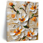 3D White Flowers with Orange Centers Textured Abstract Painting for Elegant Spaces GAB1442